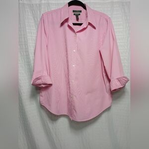 Lauren Ralph Lauren Ladies 3/4 Sleeve Non Iron Cotton Button Up Shirt. Size XL